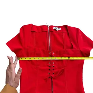 I. Am. Gia Womens Size M Evita Corset Crop Top Bright Red‎ Square Neck Going Out thumbnail 8