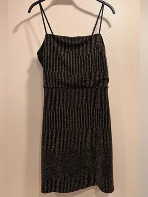 NWT ROW A Metallic Black and Gold Sparkle Sleeveless Night Outfit Mini Dress thumbnail 8