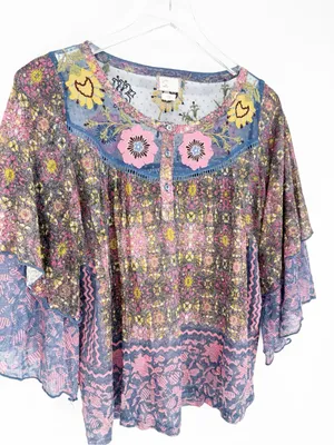 Anthropologie Postmark Embroidered Henley Top Women's M Boho Chic‎ thumbnail 5