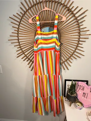 J. Crew Rainbow Striped Tiered Maxi Dress Colorful Summer Beach Sundress Vacay thumbnail 6
