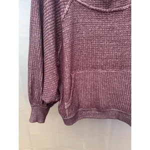 FREE PEOPLE We The Free Westend Purple Waffle Knit Thermal Top pocket Sz XS thumbnail 2