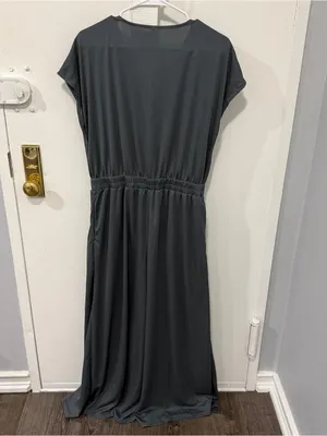 NWOT Halara Grey V Neck Short Sleeve Wide Leg Flowy Waffle Casual Jumpsuit thumbnail 7