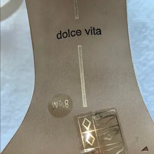 Dolce Vita Tan and Cream Heeled Sandals with Sculptural Heel thumbnail 14