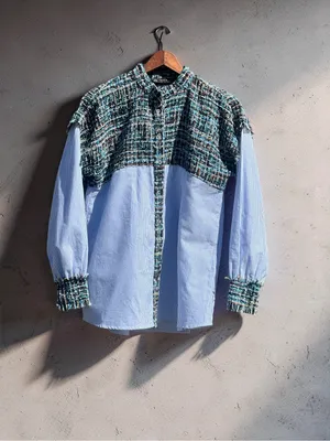 Zara Basic Collection Tweed Pinstripe Button-Down Shirt Size M thumbnail 2