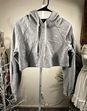 S265. Gymshark Women's Cropped Hoodie in Light Gray- oversized fit thumbnail 1