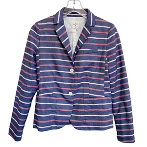 Gap The Academy Blazer Navy Blue Pink Striped Cotton Jacket Womens Size 4‎ thumbnail 2