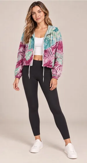 Nike Tropical Floral Cropped Windbreaker Jacket Women’s Small Hooded thumbnail 1