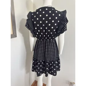 Zara Polka Dot Mini Dress Black White Ruffle Sleeve V-Neck Boho Summer Tassel XS thumbnail 6