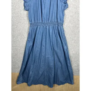 GAP Large Womens Dress Puff Sleeve Denim Midi‎ V-Neck 100% Cotton Medium Wash thumbnail 14
