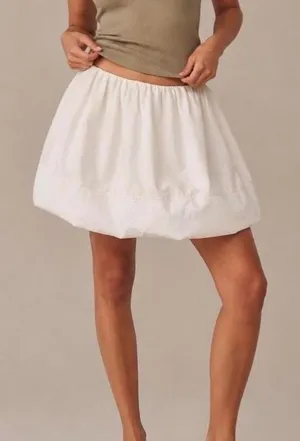 Maeve Womens White Balletcore Cotton Elastic Waist Bubble Puff Mini Skirt Size L thumbnail 1