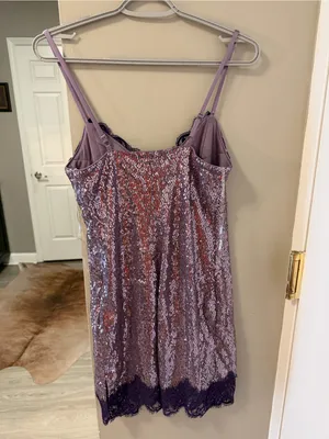 Wild Fable Women Sequin Slip Y2K Mini Dress S Purple Metallic Lace Sexy Glam thumbnail 4