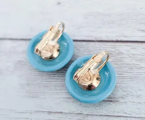 Vintage Clip On Earrings Retro Blue 0.75" thumbnail 4