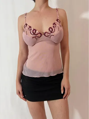 Sheer Angelic Pink Bow Embroidered Fairy Cami thumbnail 4