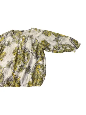 Ann Taylor Paisley Blouse Womens L Yellow Gray Sheer Used thumbnail 5
