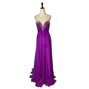 La Femme Purple Magenta Strapless‎ Rhinestone Sweetheart Neck Gown Size 0 thumbnail 2