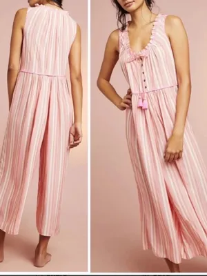 Anthropologie Womens Size Small Visayas Boho Relaxed Striped Wide Leg Jumpsuit thumbnail 2