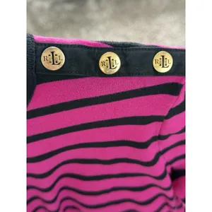Lauren Ralph Lauren Shirt Womens Size L Pink Black Striped Long Sleeve Preppy thumbnail 8