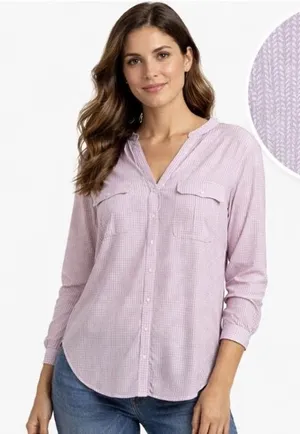 LL Bean Lavender Herringbone Organic Cotton Button Up Hi Low Shirt‎ Size XL thumbnail 1