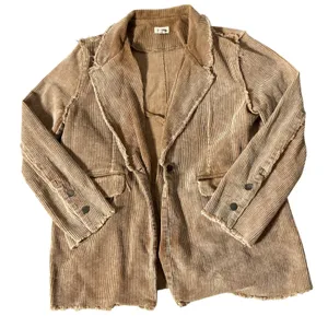 POL FWJ74B Frayed Raw Edge Corduroy Blazer Womens Medium Tan Boho Western Jacket thumbnail 1