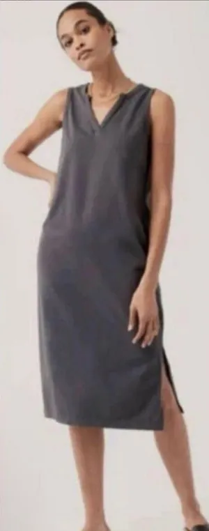 Pact Organic Cotton Sleeveless Notched V-Neck Midi Shift Dress Gray Small thumbnail 1