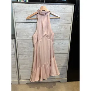 One and Only Collective Pink Satin Halter Mini Dress Ruffle Hem Open Back Size L thumbnail 3