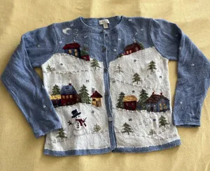 Vintage Northern Isles Cardigan Sweater Winter Village Grandmacore Cottagecore L thumbnail 1