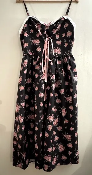 Floral Sweetheart Neckline Lace up Front Midi Dress Large Milkmaid thumbnail 1