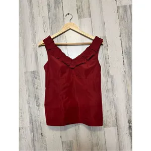 Ann Taylor Red Ruffle V Neck Sleeveless Blouse Top Career Work Office Size 2 thumbnail 5
