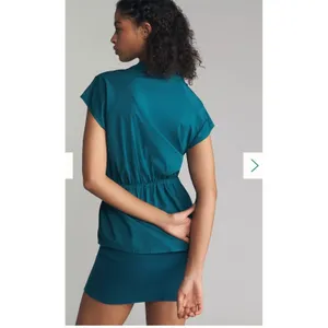 Sundry Anthropologie Cinched Waist‎ Mini Dress Teal Blue Cotton NWT Large Preppy thumbnail 4