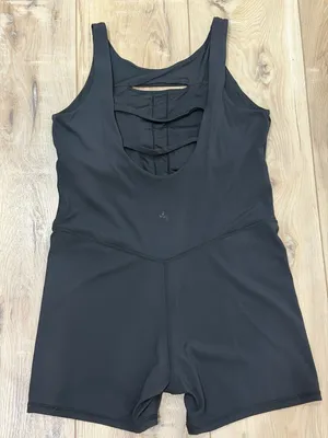 JoyLab Black Athletic Tank Romper with Subtle Chest Cutout thumbnail 1