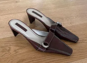 Unisa - Leticia Low Heel Buckle Mules in Dark Brown thumbnail 1