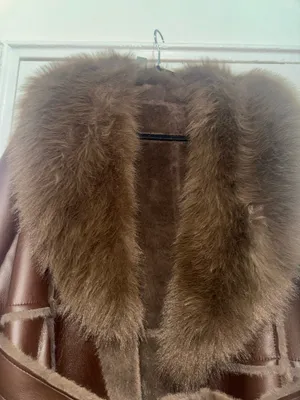 Women leather fur coat size XL brown thumbnail 3