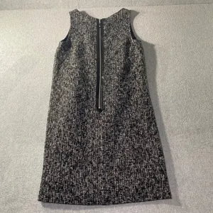 Ann Taylor Loft Tweed Dress Womens Sz 2 Black White Wool Faux Leather Trim EUC‎ thumbnail 2