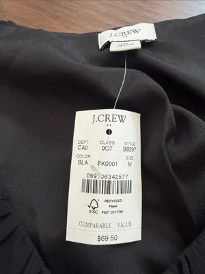 J. Crew Black Ruffle V-Neck Blouse Size Medium NWT - C1-146 thumbnail 3