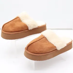 Chestnut Faux Suede Platform Slippers Faux Fur Lined Mule Clogs Women Size 9 thumbnail 2