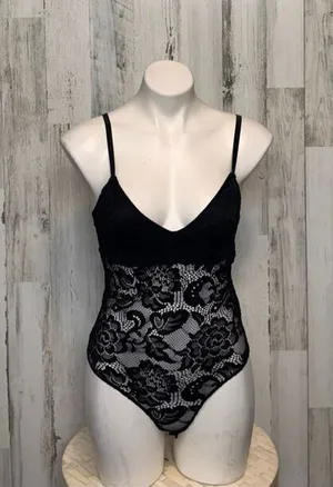 Black Lace Bodysuit | Sexy Floral Lingerie One-Piece – Size Medium thumbnail 1