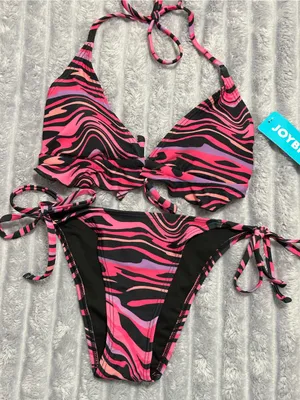 Joybik Bikini Set — Pink, Black & Purple Abstract Print — Size S — NWT thumbnail 1