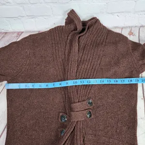 Fortune & Ivy‎ Metallic Button Detail Shawl Collar Sweater Cardigan Brown M thumbnail 7