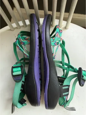 Chaco Women's Adjustable Strappy Sandals in Multi Green and Purple thumbnail 6