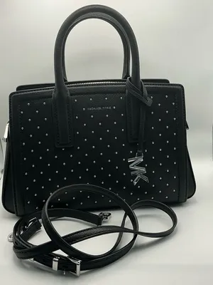 Michael Kors Tamaro Small Studded Satchel Black Silver Studs MK Charm thumbnail 11