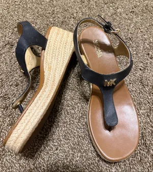 Michael Michael Kors Thong Wedge Espadrille Sandals MK Logo Black Espadrilles 7M thumbnail 1