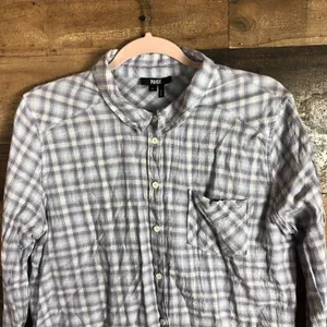 Paige Womens Plaid‎ Button Down Shirt Purple White 100% Cotton Size L thumbnail 2