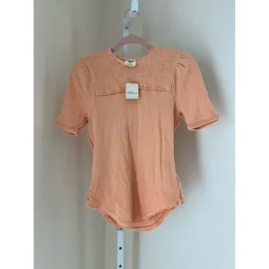 NWT Free People Womens Size Small Orange Knitted Seam T-shirt Peach Crew‎ Neck thumbnail 2