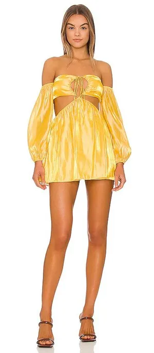 More to Come Nadia Yellow Off-Shoulder Cutout Mini Dress thumbnail 1