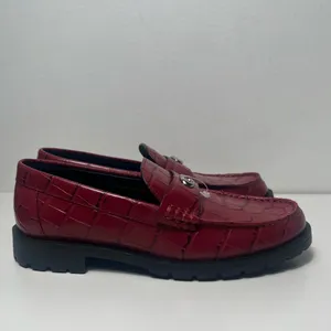 Coach Jocelyn Croc Embossed Dark Ruby Red Leather Slip On Penny Loafers Flats thumbnail 9