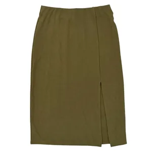 Forever 21 Womens S Midi Pencil Skirt Olive Green Stretch Side Slit thumbnail 5