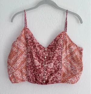 Women's American Eagle Floral Crop Top Size L Pink Orange thumbnail 1