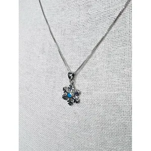 Silver 925 Simulated Fire Opal Snowflake 18" Necklace + Drop Earring Set Jewelry thumbnail 3