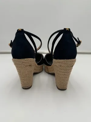 Sam Edelman Black Suede Espadrille Wedge Heels Size 8 Ankle Strap Platform thumbnail 5