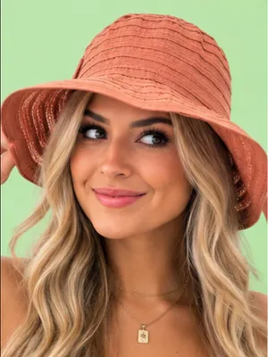 Women's Packable Wide Brim Hat with Bow -RUST colored Summer Beach Vacation Hat thumbnail 1